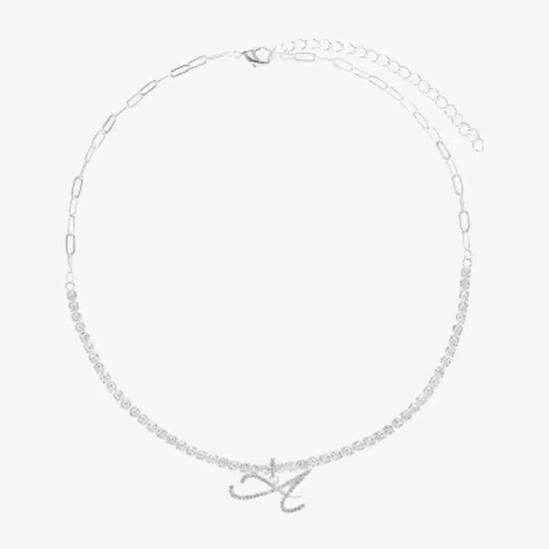 Sparkle Allure Initial Womens Cubic Zirconia Pure Silver Over Brass 16 Inch Tennis Necklace