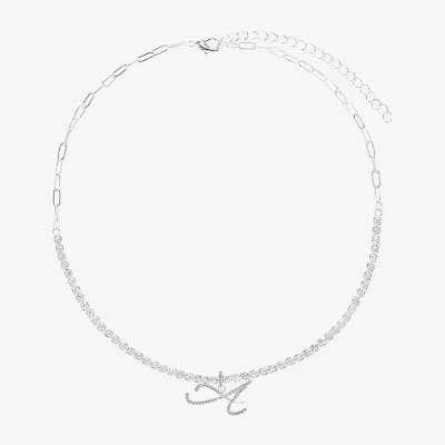 Sparkle Allure Initial Womens Cubic Zirconia Pure Silver Over Brass 16 Inch Tennis Necklace
