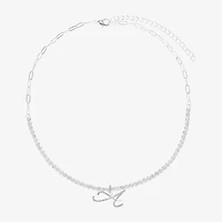 Sparkle Allure Initial Womens Cubic Zirconia Pure Silver Over Brass 16 Inch Tennis Necklace