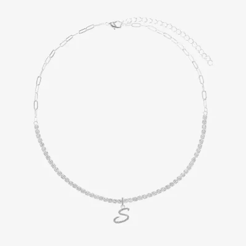 Sparkle Allure Initial Womens Cubic Zirconia Pure Silver Over Brass 16 Inch Tennis Necklace