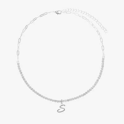 Sparkle Allure Initial Womens Cubic Zirconia Pure Silver Over Brass 16 Inch Tennis Necklace