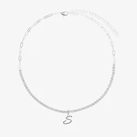 Sparkle Allure Initial Womens Cubic Zirconia Pure Silver Over Brass 16 Inch Tennis Necklace