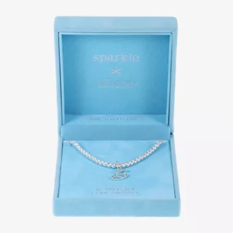 Sparkle Allure Initial Womens Cubic Zirconia Pure Silver Over Brass 16 Inch Tennis Necklace