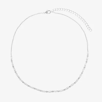 Sparkle Allure Dot Dash Womens Cubic Zirconia Pure Silver Over Brass 16 Inch Tennis Necklace