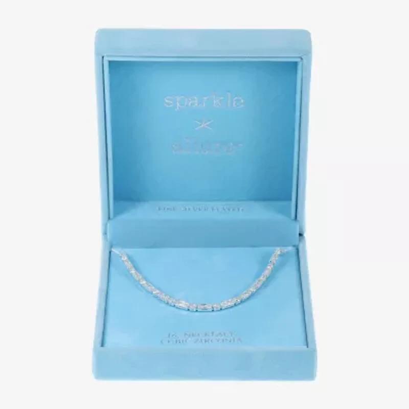 Sparkle Allure Dot Dash Womens Cubic Zirconia Pure Silver Over Brass 16 Inch Tennis Necklace