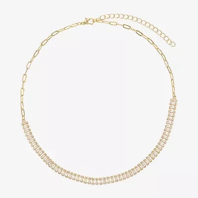 Sparkle Allure Baguette Womens Cubic Zirconia 14K Gold Over Brass 16 Inch Tennis Necklace