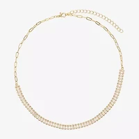 Sparkle Allure Baguette Womens Cubic Zirconia 14K Gold Over Brass 16 Inch Tennis Necklace