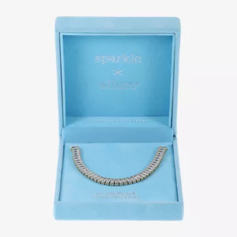 Sparkle Allure Baguette Womens Cubic Zirconia 14K Gold Over Brass 16 Inch Tennis Necklace