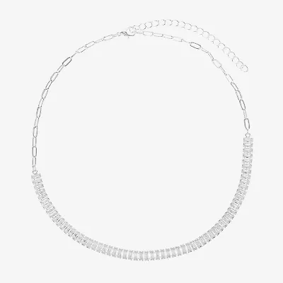 Sparkle Allure Baguette Womens Cubic Zirconia Pure Silver Over Brass 16 Inch Tennis Necklace