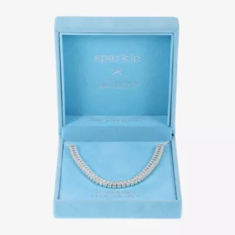 Sparkle Allure Baguette Womens Cubic Zirconia Pure Silver Over Brass 16 Inch Tennis Necklace
