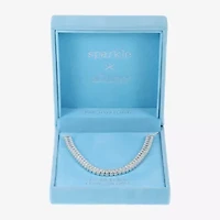 Sparkle Allure Baguette Womens Cubic Zirconia Pure Silver Over Brass 16 Inch Tennis Necklace