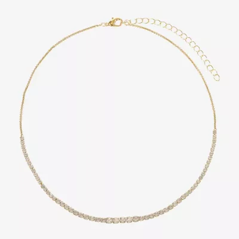 Sparkle Allure Graduated Womens Cubic Zirconia 14K Gold Over Brass 16 Inch Tennis Necklace