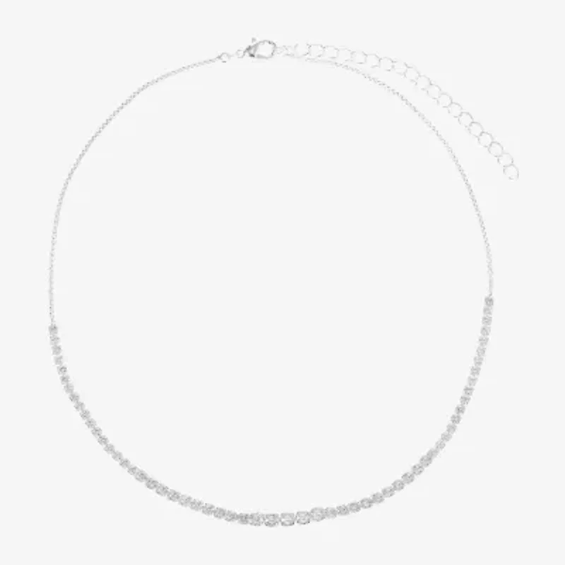 Sparkle Allure Graduated Womens Cubic Zirconia Pure Silver Over Brass 16 Inch Tennis Necklace