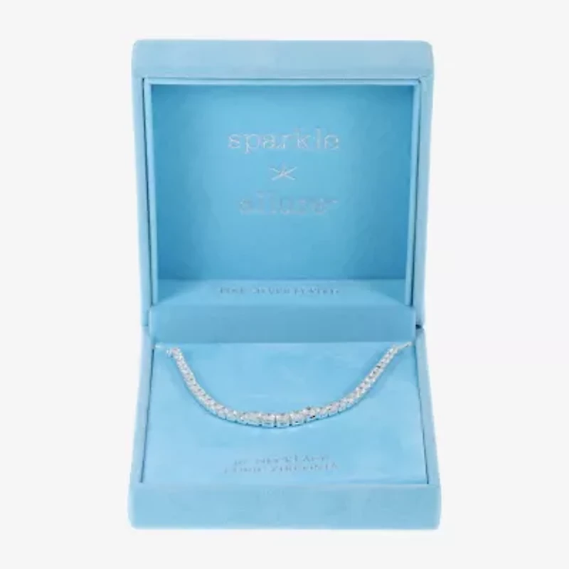 Sparkle Allure Graduated Womens Cubic Zirconia Pure Silver Over Brass 16 Inch Tennis Necklace