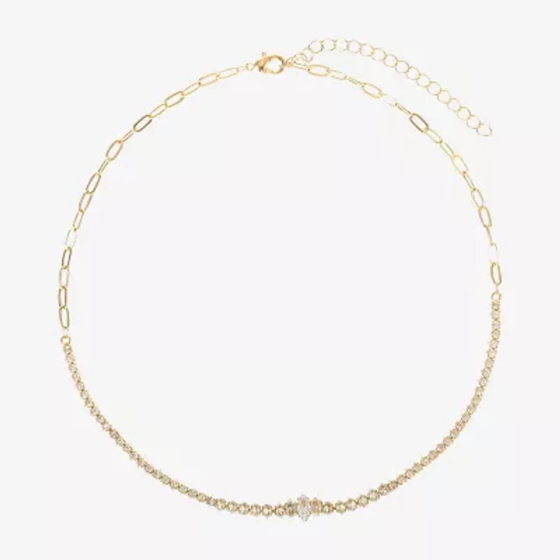 Sparkle Allure Graduated Womens Cubic Zirconia 14K Gold Over Brass 16 Inch Tennis Necklace