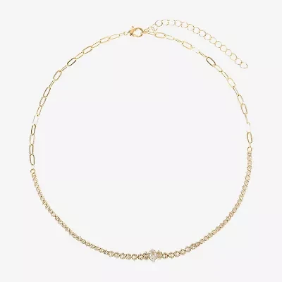 Sparkle Allure Graduated Womens Cubic Zirconia 14K Gold Over Brass 16 Inch Tennis Necklace