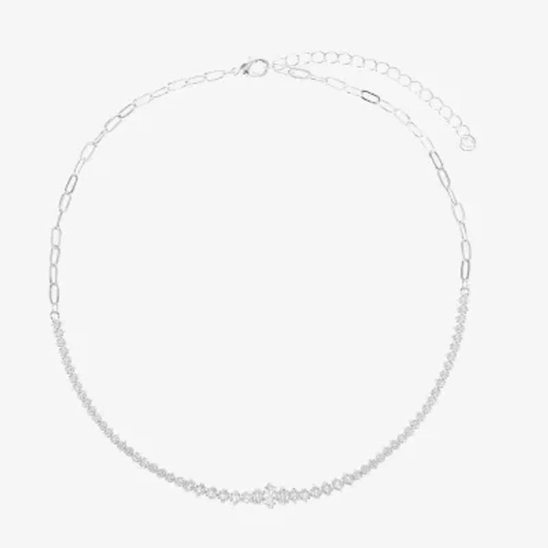 Sparkle Allure Graduated Womens Cubic Zirconia Pure Silver Over Brass 16 Inch Tennis Necklace