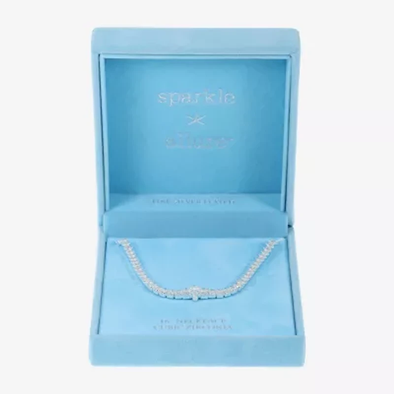 Sparkle Allure Graduated Womens Cubic Zirconia Pure Silver Over Brass 16 Inch Tennis Necklace