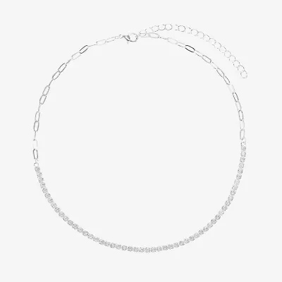 Sparkle Allure Womens Cubic Zirconia Pure Silver Over Brass 16 Inch Tennis Necklace