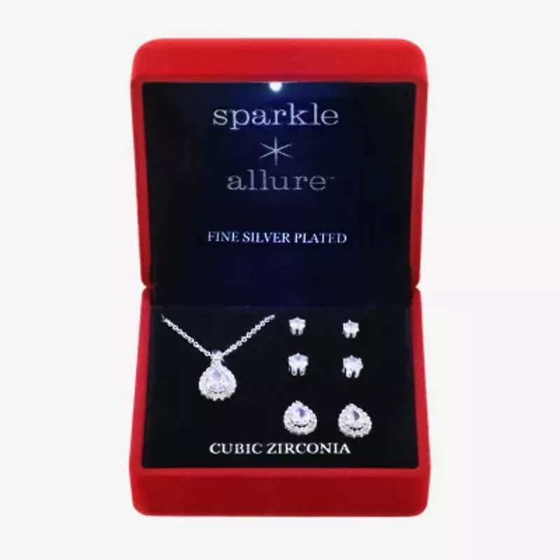 Sparkle Allure Light Up Box Womens Cubic Zirconia Pure Silver Over Brass -pc. Jewelry Set