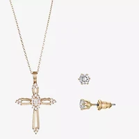 Sparkle Allure Light Up Box Womens Cubic Zirconia 14K Gold Over Brass Cross 2-pc. Jewelry Set