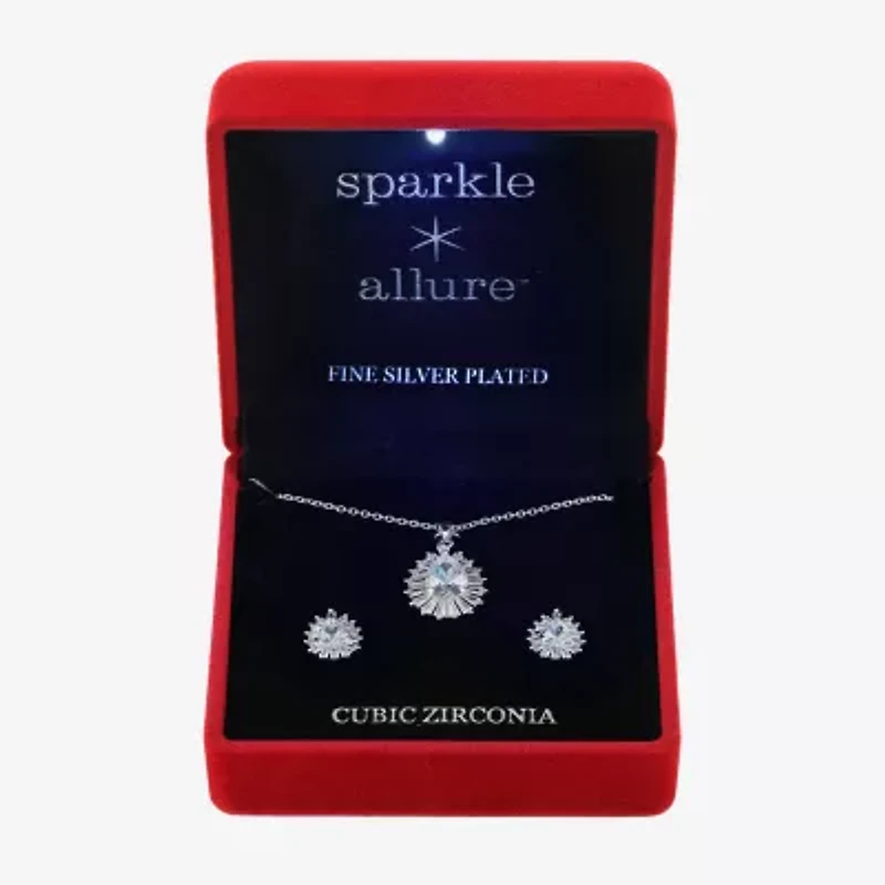 Sparkle Allure Light Up Box Halo Womens Cubic Zirconia Pure Silver Over Brass Pear 2-pc. Jewelry Set