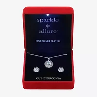 Sparkle Allure Light Up Box Halo Womens Cubic Zirconia Pure Silver Over Brass Pear 2-pc. Jewelry Set