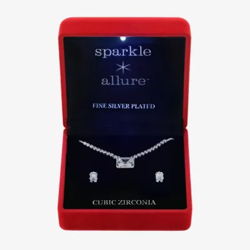 Sparkle Allure Light Up Box Halo Womens Cubic Zirconia Pure Silver Over Brass 2-pc. Jewelry Set