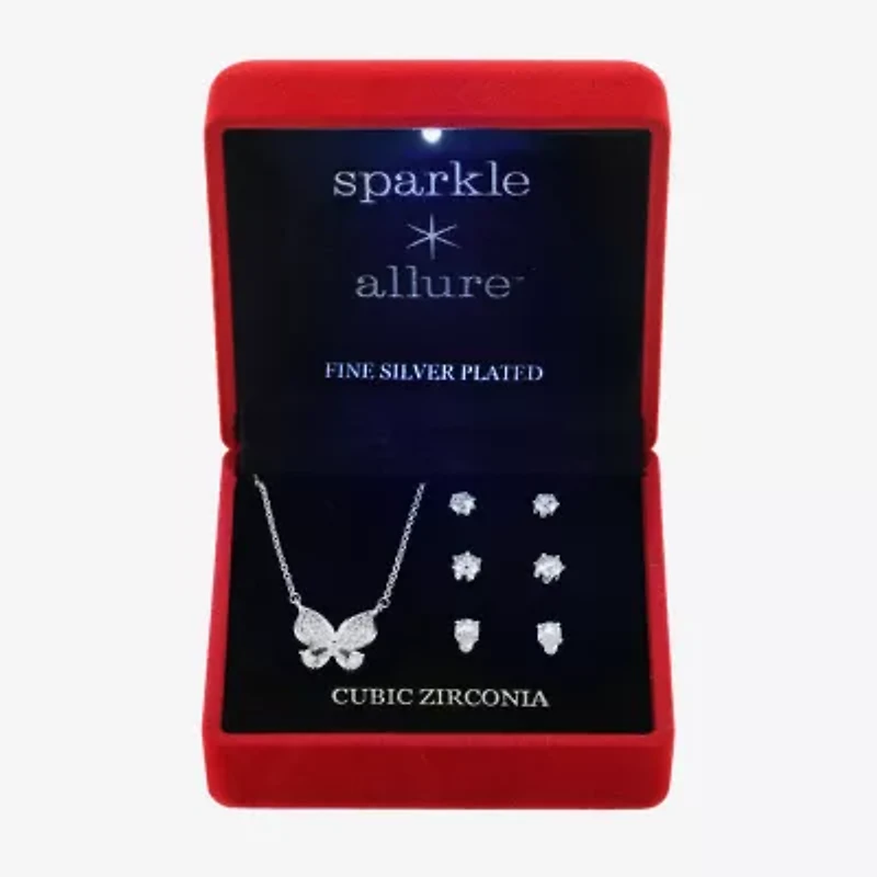 Sparkle Allure Light Up Box Womens Cubic Zirconia Pure Silver Over Brass Butterfly 4-pc. Jewelry Set