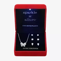 Sparkle Allure Light Up Box Womens Cubic Zirconia Pure Silver Over Brass Butterfly 4-pc. Jewelry Set