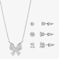 Sparkle Allure Light Up Box Womens Cubic Zirconia Pure Silver Over Brass Butterfly 4-pc. Jewelry Set