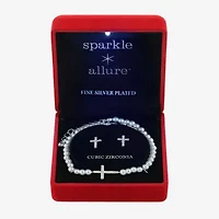 Sparkle Allure Light Up Box Womens Cubic Zirconia Simulated Pearl Pure Silver Over Brass Cross 2-pc. Jewelry Set