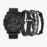 American Exchange Mens Black Leather Strap Watch 8030b-42-G02