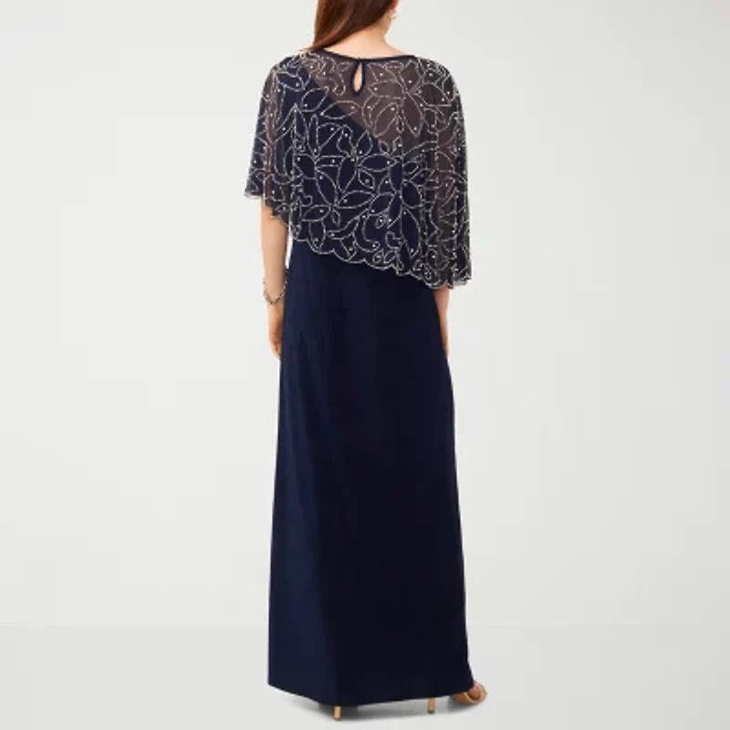 MSK Womens Embellished Short Sleeve Evening Gown