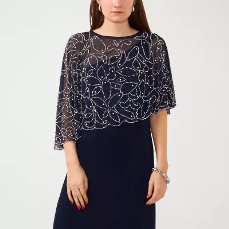 MSK Womens Embellished Short Sleeve Evening Gown