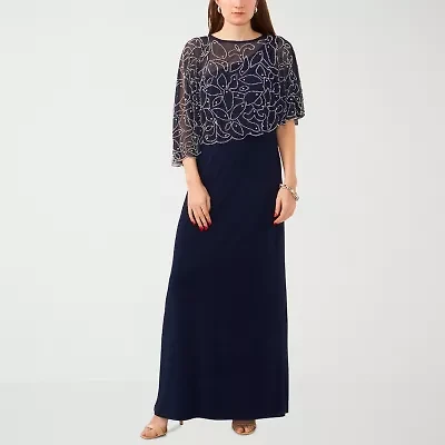 MSK Womens Embellished Short Sleeve Evening Gown