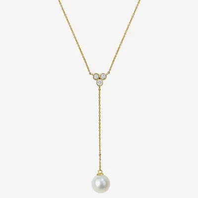 Womens White 10K Gold 17 Inch Y Necklace