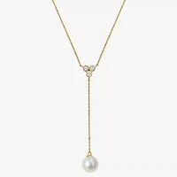 Womens White 10K Gold 17 Inch Y Necklace