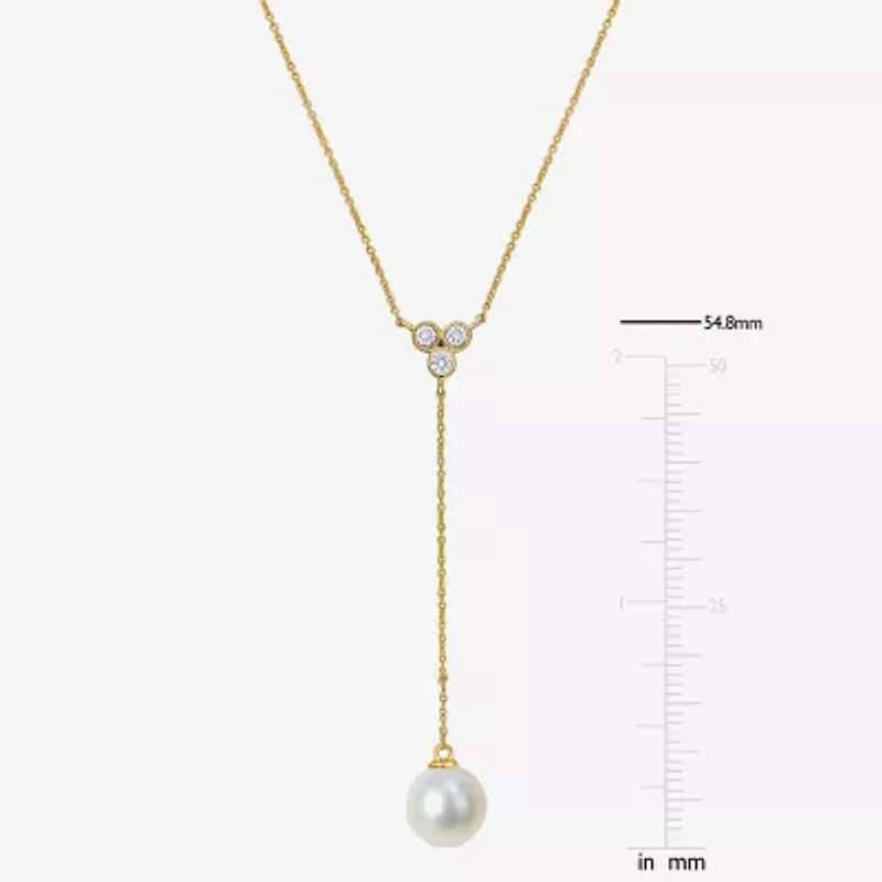 Womens White 10K Gold 17 Inch Y Necklace