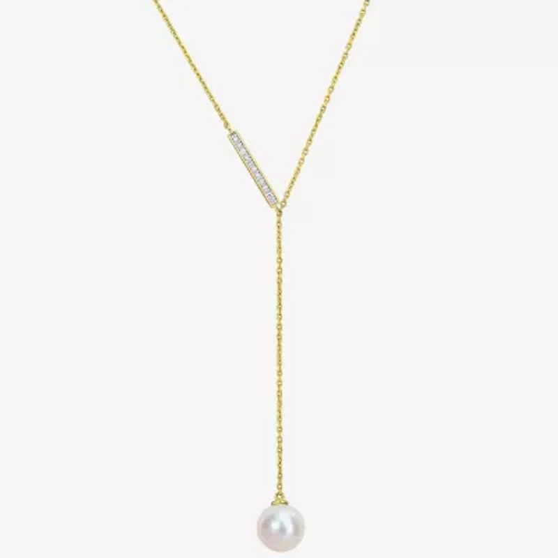 Womens White 10K Gold 17 Inch Y Necklace