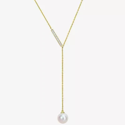Womens White 10K Gold 17 Inch Y Necklace