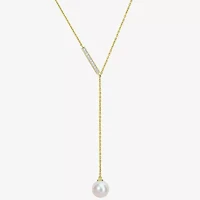 Womens White 10K Gold 17 Inch Y Necklace