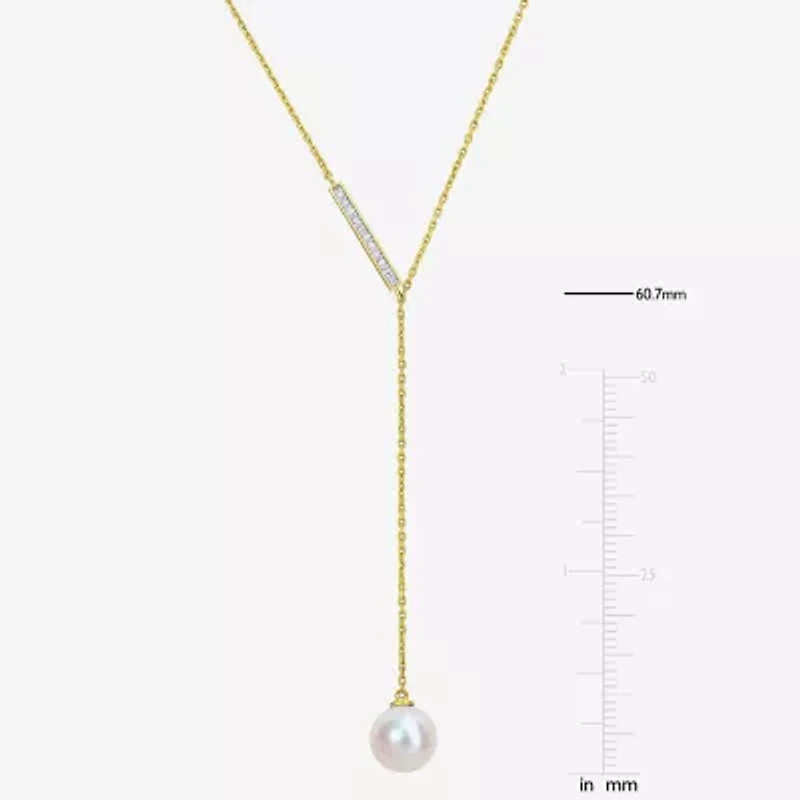 Womens White 10K Gold 17 Inch Y Necklace