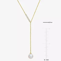 Womens White 10K Gold 17 Inch Y Necklace