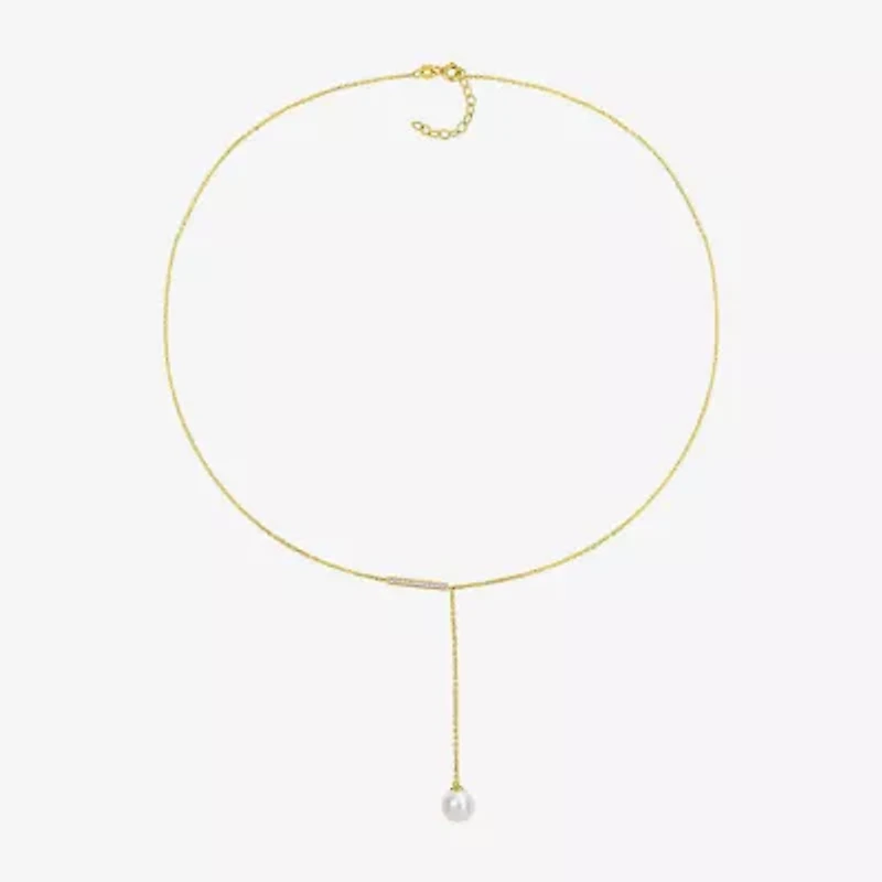 Womens White 10K Gold 17 Inch Y Necklace