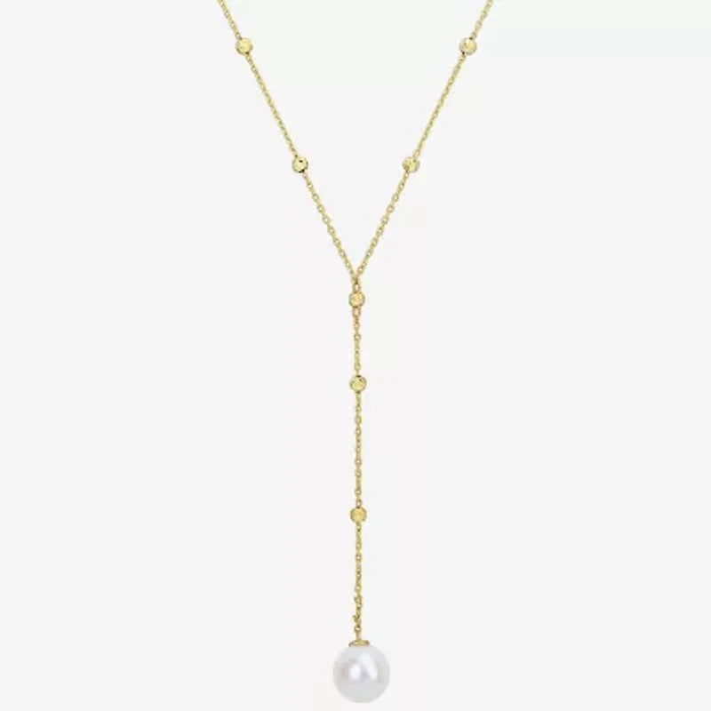 Womens White 10K Gold 17 Inch Y Necklace