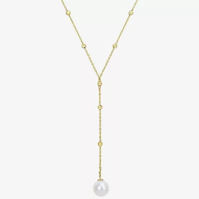 Womens White 10K Gold 17 Inch Y Necklace