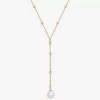 Womens White 10K Gold 17 Inch Y Necklace
