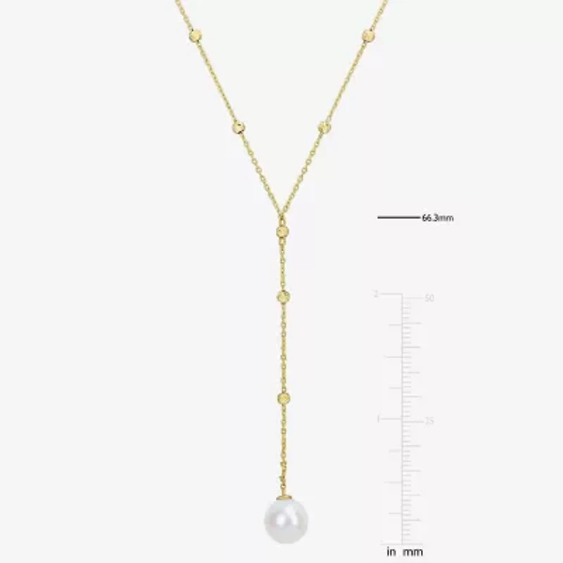 Womens White 10K Gold 17 Inch Y Necklace