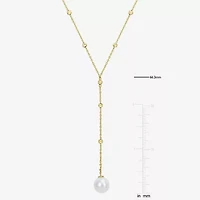 Womens White 10K Gold 17 Inch Y Necklace
